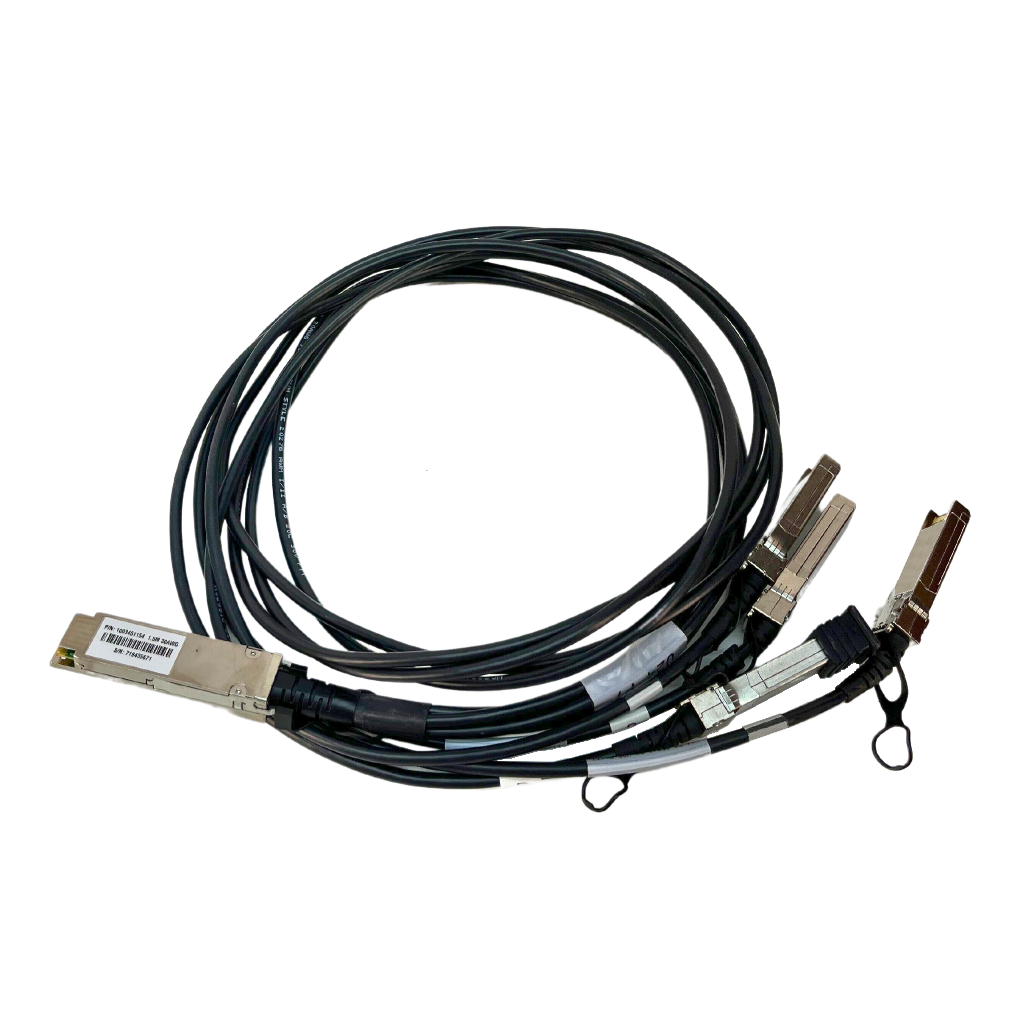 zQSFP+-to-4 zSFP+ Passive Cable Assembly with Dust Cap, 100 Gbps-to-(4) 25 Gbps, Belden Cable, 30 AWG, 1.5m Length