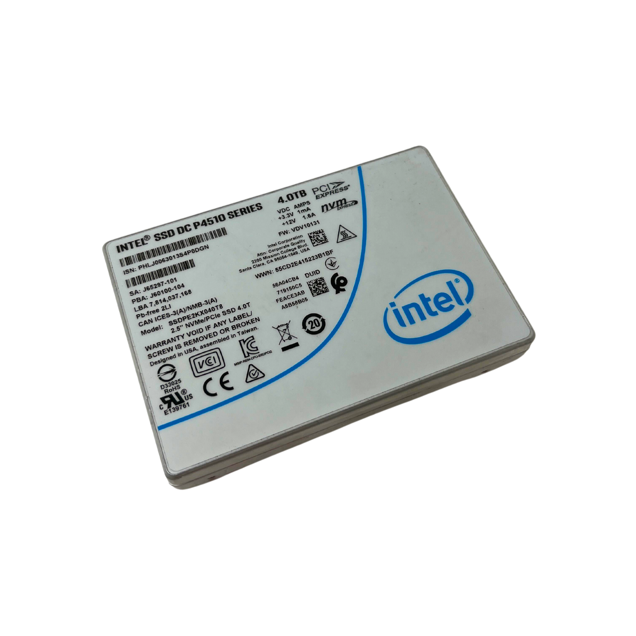 Intel 4TB SSD DC P4510  Series U.2 NVMe PCIe 2.5